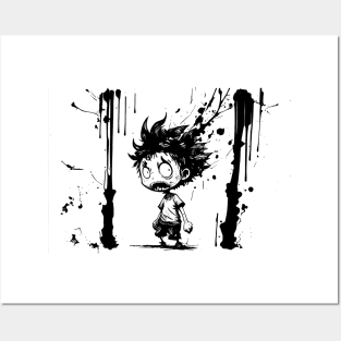 cartoon little Monster boy ink caracter Posters and Art